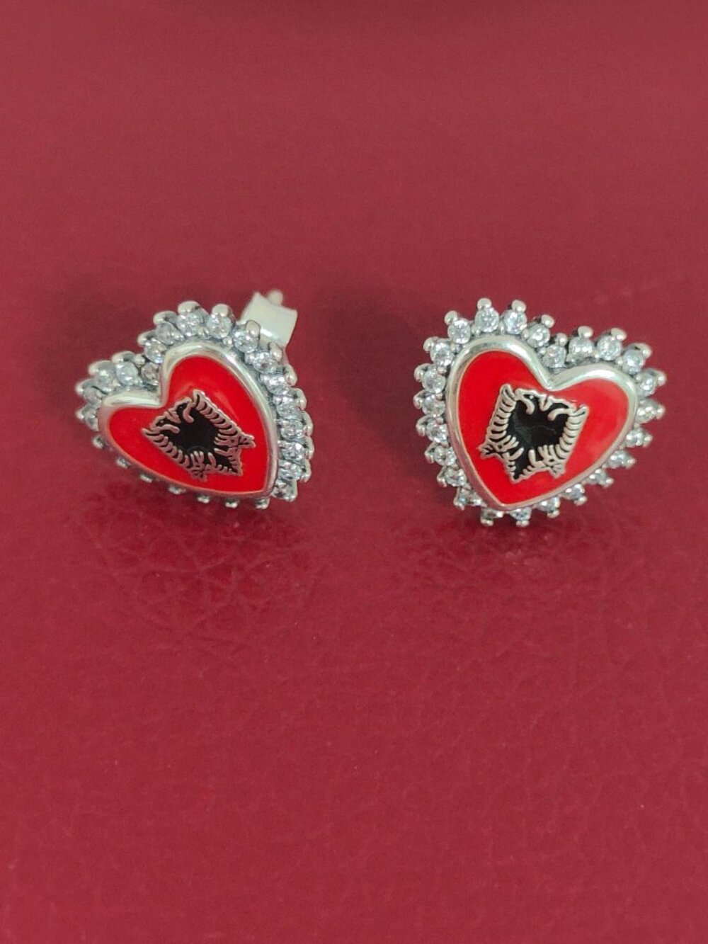 Albania Flag Stud Earrings Travel Destination Women Jewelry S925 Silver with box